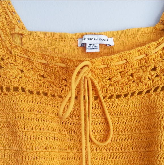 American Eagle Cropped Smocked Pesant Top - Picture 2 of 5